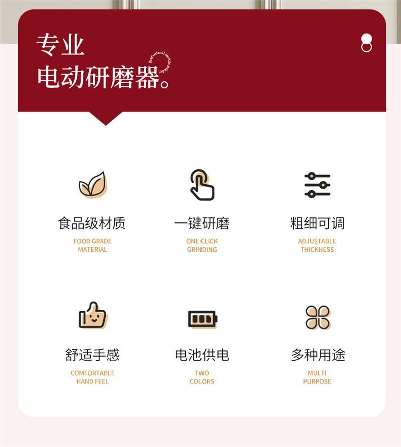 【中國直郵】 親太太 電動胡椒研磨器廚房現磨調味料 米白 1個裝
