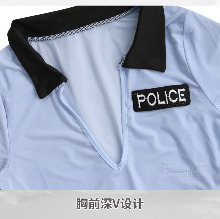 【中國直郵】霏慕 情趣內衣 冰絲靚麗女警連身衣制服 均碼 淡藍色款 調情用品