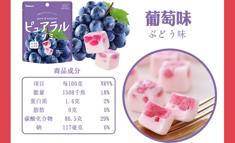 【日本直郵】KABAYA 巨峰葡萄 日本國產果汁夾心軟糖 58g
