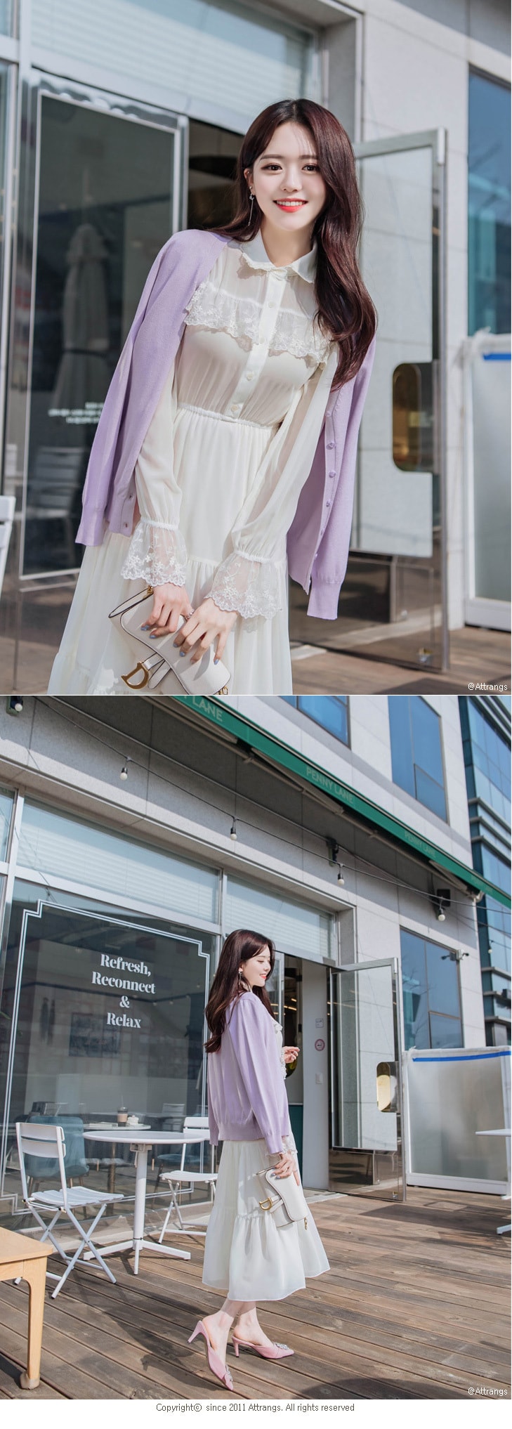 【韩国直邮】ATTRANGS 刺绣蕾丝荷叶边多层连衣裙 奶油色 均码