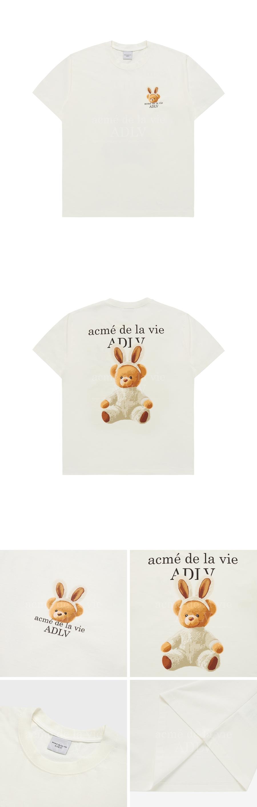 【韓國直郵】 韓國 acmé de la vie ADLV 兔子耳朵泰迪熊印花短袖T卹 奶油色 1