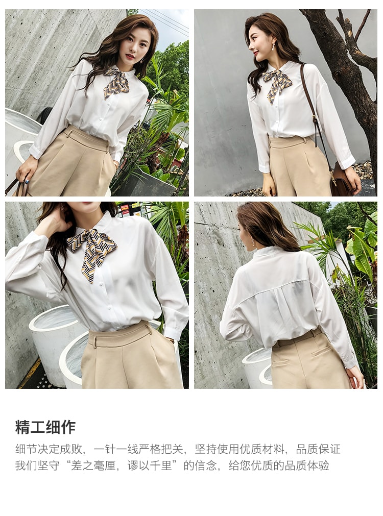 CARRIE&KATE【Designer Style】2019 NEW Spring  Pure color Leisure Geometric pattern butterfly knot women's shirt White/S