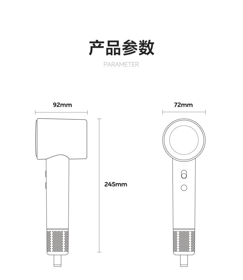 【中国直邮】VTT  110V美规高速吹风机大风力吹风筒电吹风家用负离子吹风机  灰色