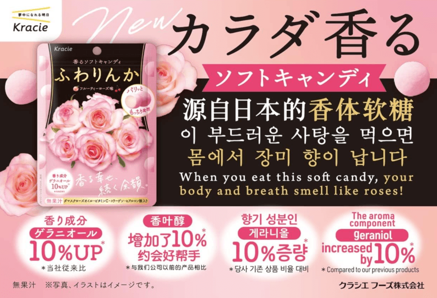 【日本直郵】Kracie嘉娜寶 香體軟糖 接吻約會吐息糖水果玫瑰口味 35g新香料增加10%