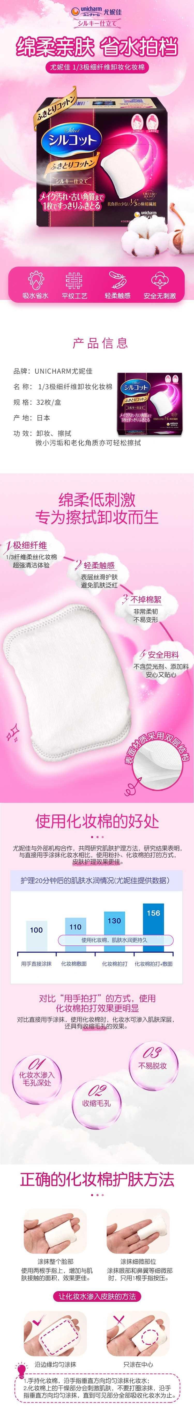 【日本直郵】UNICHARM尤妮佳 1/3極細纖維化妝棉卸妝棉32枚