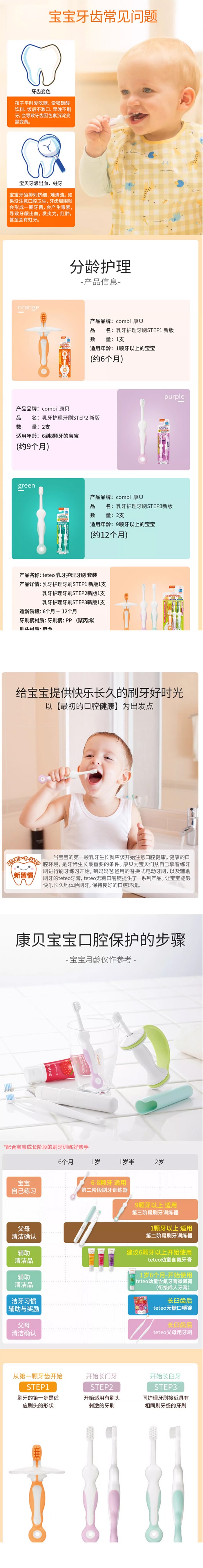 【日本直郵】COMBI康貝 12個月寶寶乳牙刷STEP3 2支裝