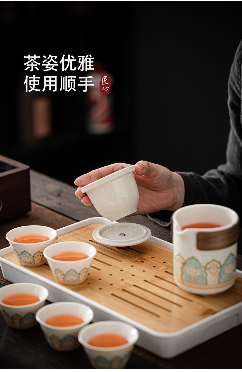 美國BECWARE 豪華旅行茶具套裝 中國風功夫茶具 白色 1件入