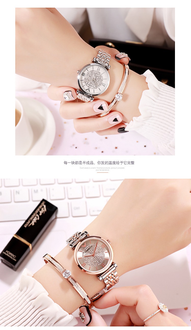 中國直郵 歌迪GEDI 爆款滿天星品牌女士鑲鑽女錶時尚潮流防水手錶 玫瑰金殼白盤