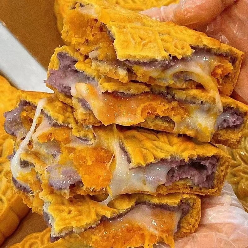 中国 一品紫禁 潮汕麻薯大月饼 紫薯芋泥麻薯陷 单粒 礼袋装 520克 中秋节龙凤呈祥图案 精制糕点