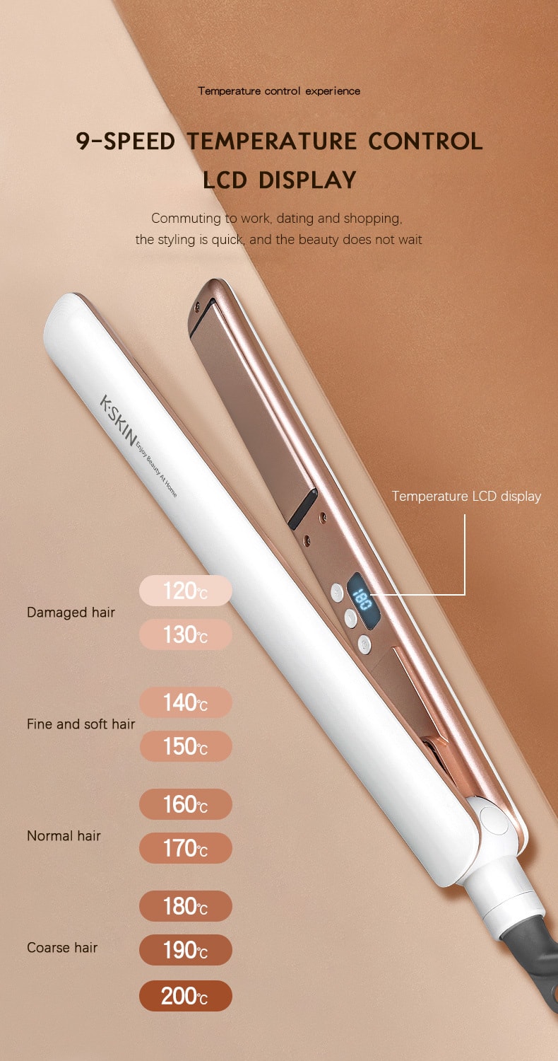 K·SKIN金米 負離子夾板直髮棒 捲直兩用男女燙髮棒 電捲髮器 防燙拉直板夾 內扣夾板 KD280白色 1台