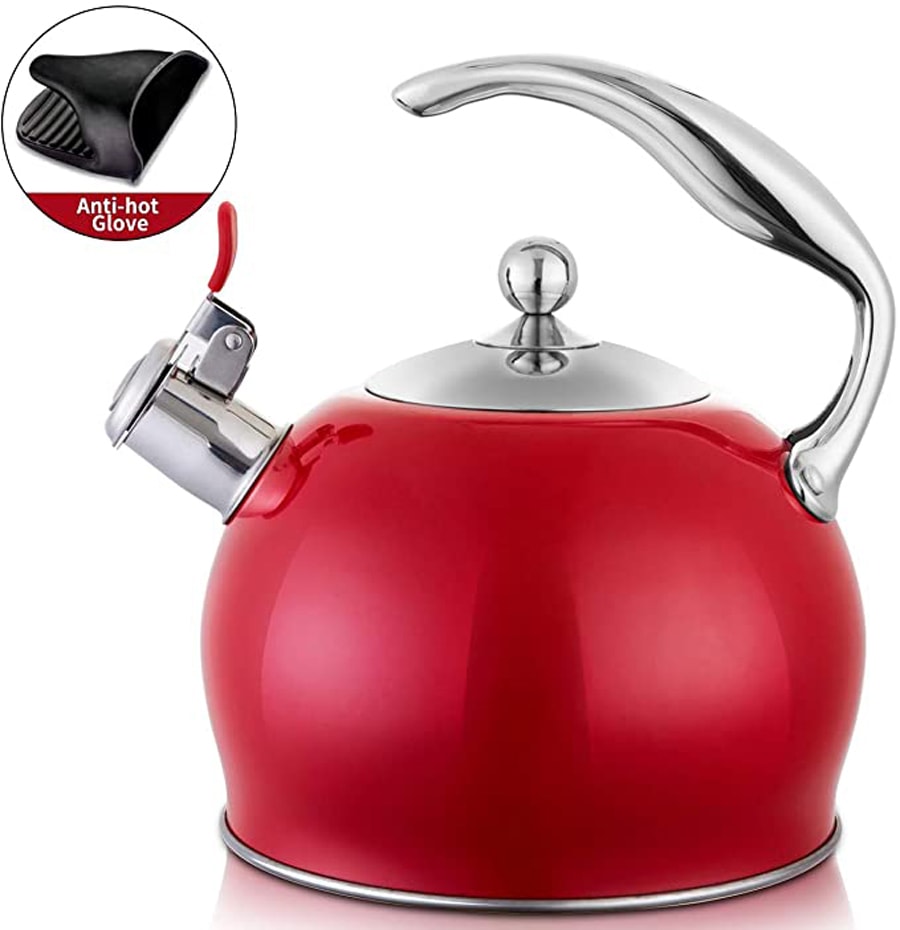 selected whistle teapot electromagnetic induction modern stainless steel shell suitable for stoves #red