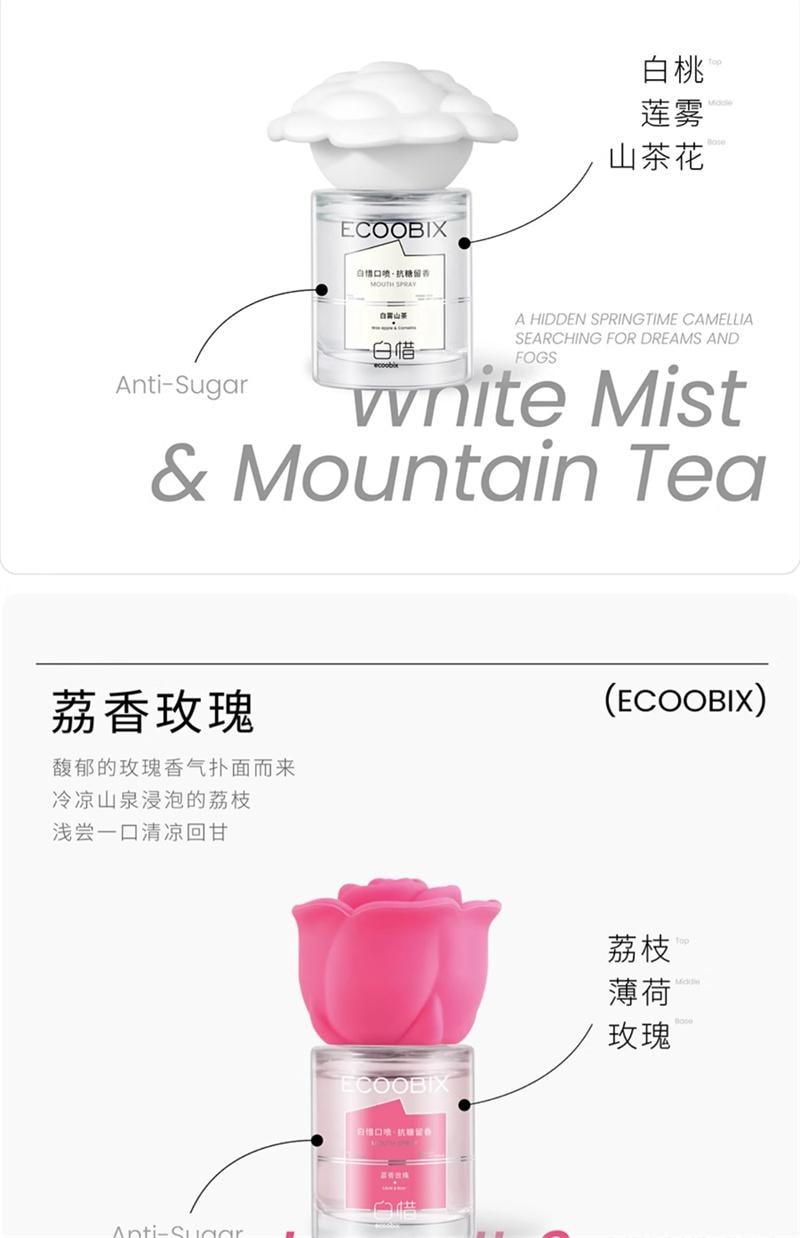 【中国直邮】 白惜 口喷口腔清新喷雾香氛口喷口气清新接吻持久留香便携 白雾山茶口喷15ml