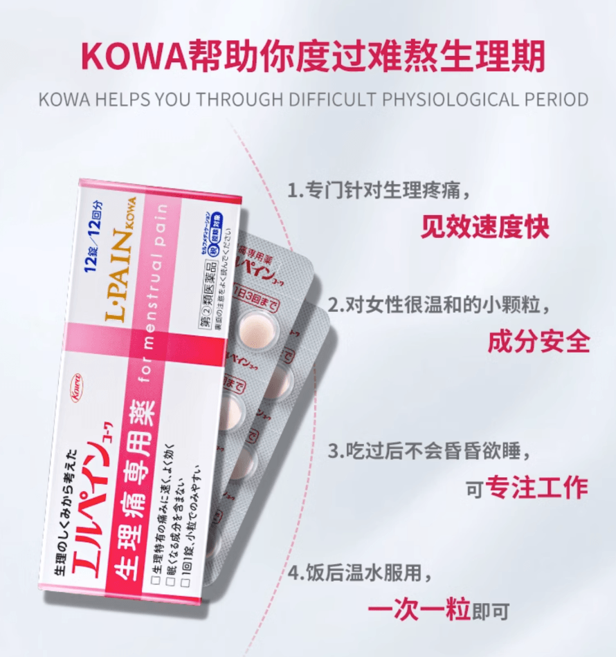 【日本直郵】興和KOWA生理痛專用止疼藥布洛芬緩解月經痛止痛藥12粒