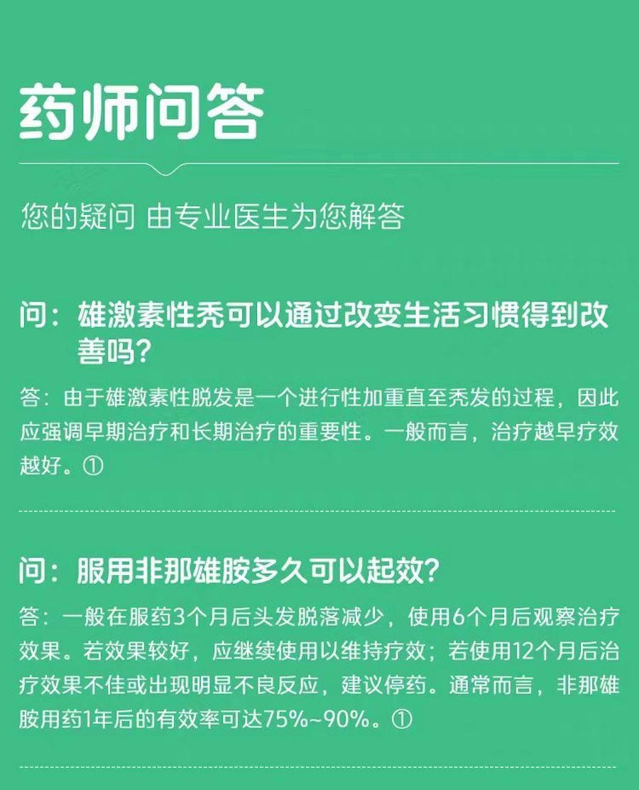 「美國出貨 保真正品」中國誠悅 非那雄胺片 防脫止脫 男女皆宜 防脫髮白頭發生髮脂溢性斑禿掉髮雄性激素男性脫髮 1mg*28片/盒