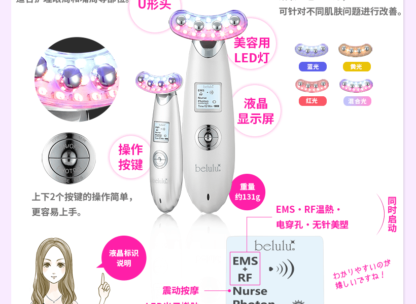 belulu||Rebirth 2019新款 提拉紧致导入射频美容仪||粉色 AC100V~240V 1台【特殊商品单独发货】