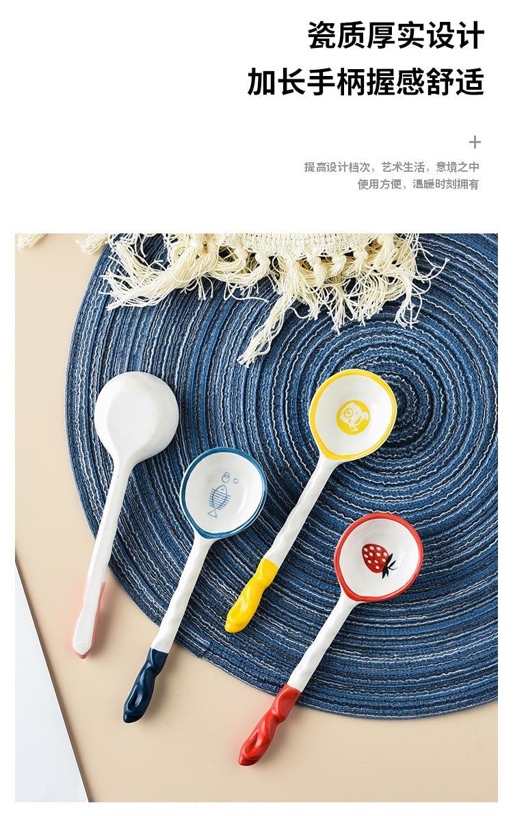 【中国直邮】 FOXTAIL 陶瓷勺子组合 长柄 卡通 甜品勺 家用 可爱 儿童 吃饭勺 喝汤 调羹-动物+草莓组合 1套 *|预计到达时间3-4周