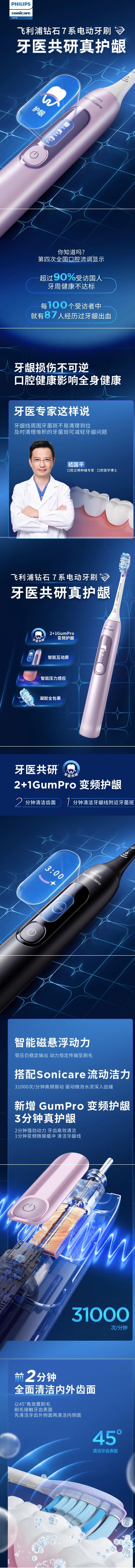 【中國直郵】飛利浦 電動牙刷 護髮智慧鑽石刷 HX3792 配刷頭8支 鍛光粉