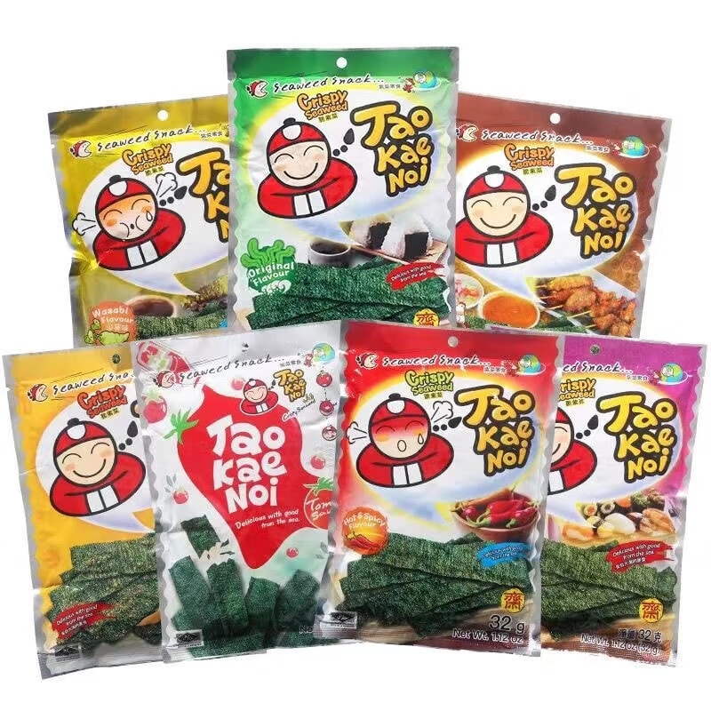 [中國直郵]老闆仔 TaoKaeNoi 泰國進口香脆紫菜兒童即食海苔片番茄味32g 一盒