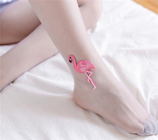 Flamingo Embroidery Anti-hook Silk Stockings Pantyhose for Women Girls Black One Size 1 Piece