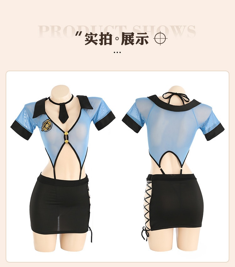 【中國直郵】霏慕 女警制服連體包臀裙 情趣內衣 均碼 藍黑款