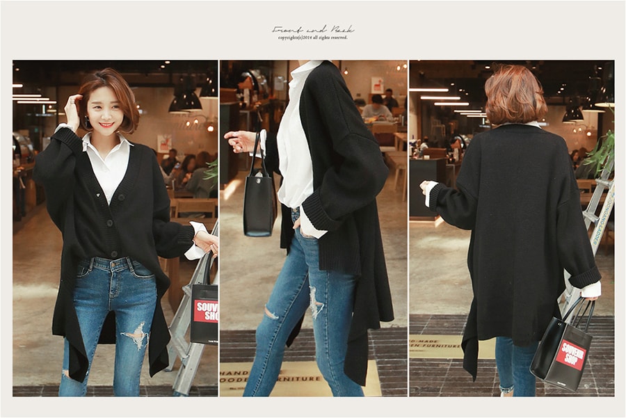 KOREA Cut-Out Unbalanced Cardigan #Black One Size(Free) [Free Shipping]