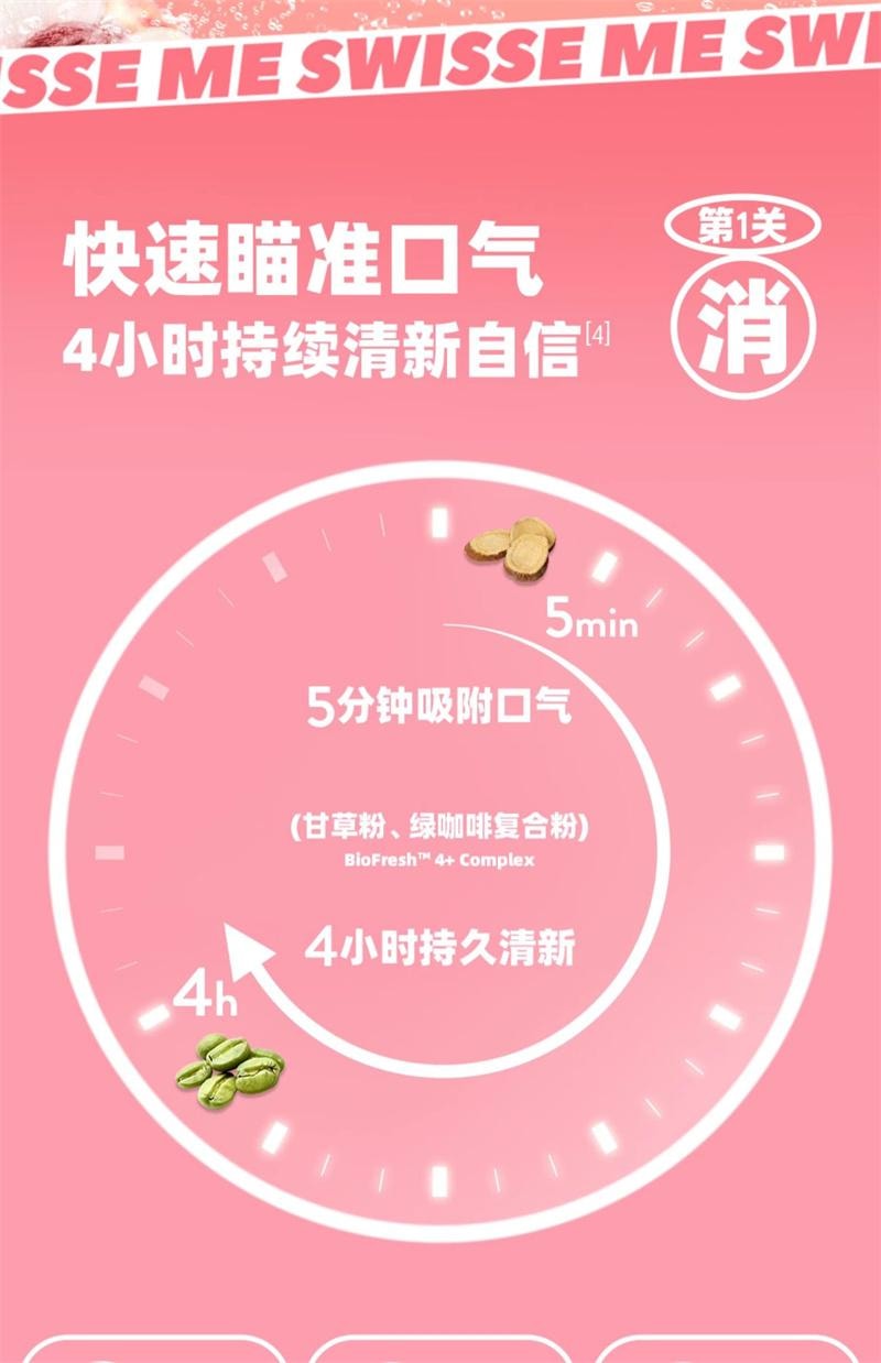 【中国直邮】澳洲 Swisse斯维诗 口香益生菌微泡含片口腔益生菌炮弹口气清新(压片糖果) 桃桃乌龙味 一管21片
