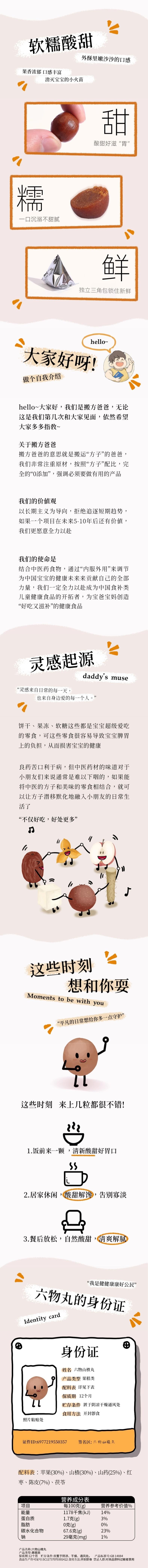 【中國直郵】 檸酸購精選 搬方爸爸 六物山楂丸 零添加 陳皮 135g