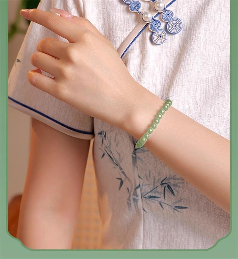 【中国直邮】 周大生 和田玉圆珠手串天然晴水手链送女友 深晴水/珠约8mm 1个装