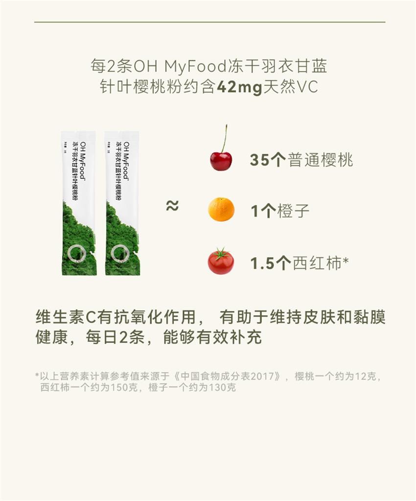 【中国直邮】 哦唛福 冻干羽衣甘蓝针叶樱桃粉 膳食纤维健身代餐饱腹食品青汁果蔬菜粉 3g*10条/盒