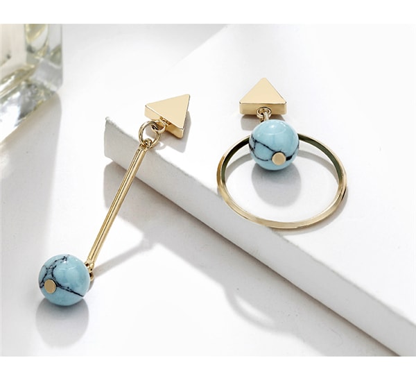 Asymmetrical Geometric Style Imitation Marble Earrings for Women Girls Blue 1 Pair