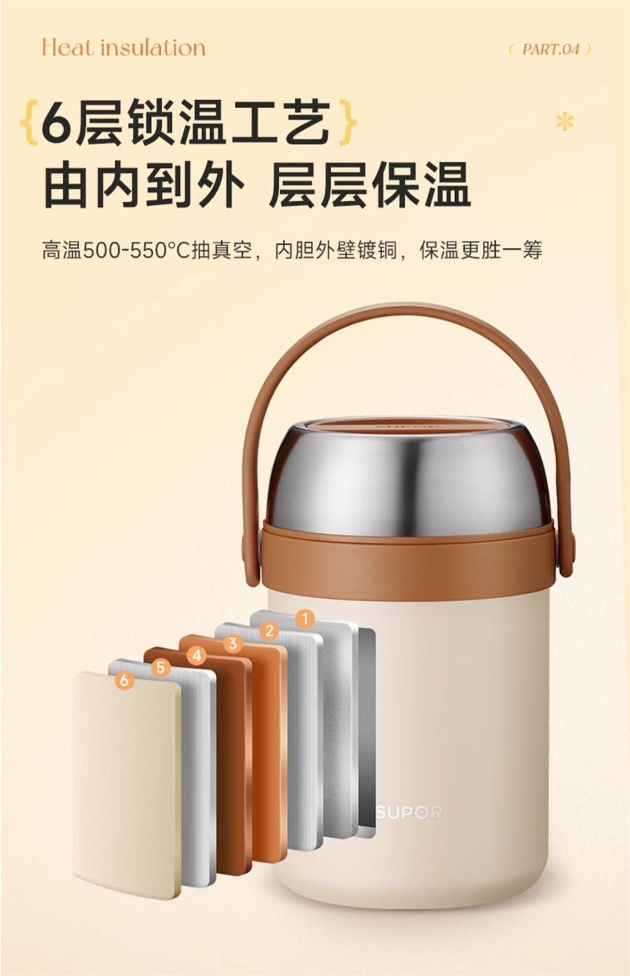 【中国直邮】 苏泊尔 保温桶饭盒上班族带饭24小时超长保温不锈钢多层大容量饭桶  三层-2.0L莲子白