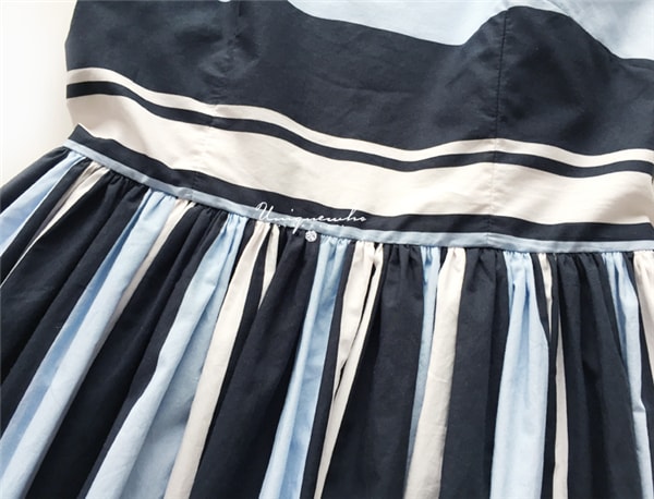 Pure Cotton Blue &amp; Black Stripe Round Neck Sleeveless Knee Length Dress for Women S