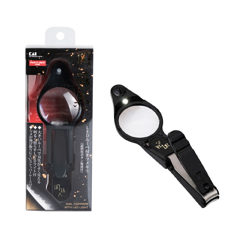 【日本直郵】KAI貝印 關孫六 LED燈放大鏡指甲刀 指甲鉗防飛濺指甲剪 1件