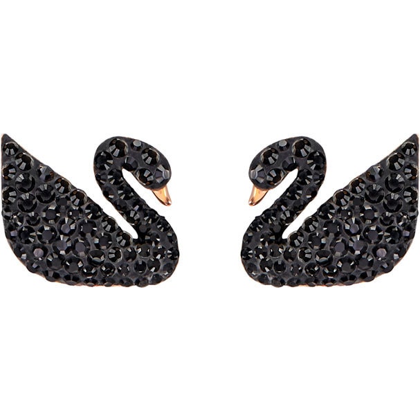 奥地利SWAROVSKI ICONIC SWAN 穿孔耳环花托 黑色 镀玫瑰金色 