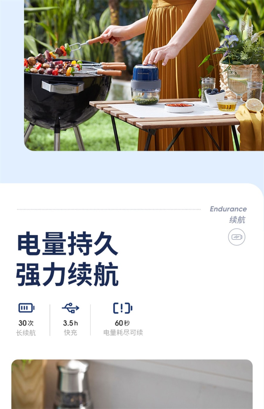 【中國直郵】摩飛 迷你輔食機搗蒜器絞肉機家用電動小型打蒜泥器攪拌料理機 輕奢藍