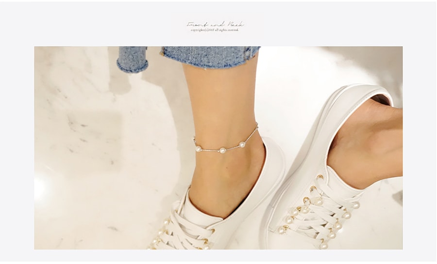 KOREA [Free Shipping] Faux Pearl Ankle Bracelet #Silver