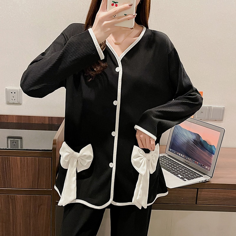 中国直邮 奢笛熊 新款长袖睡衣棉质学生甜美公主宫廷小香风家居服套装 蓝色M