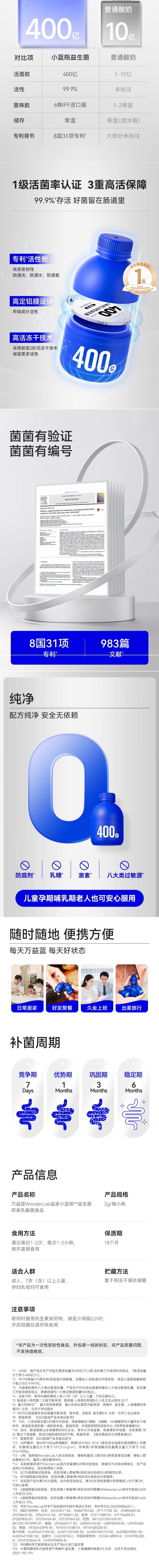 【中国直邮】 WONDERLAB 益生菌全能小蓝瓶 肠胃舒适 男女老少孕期皆可用 40瓶*1盒