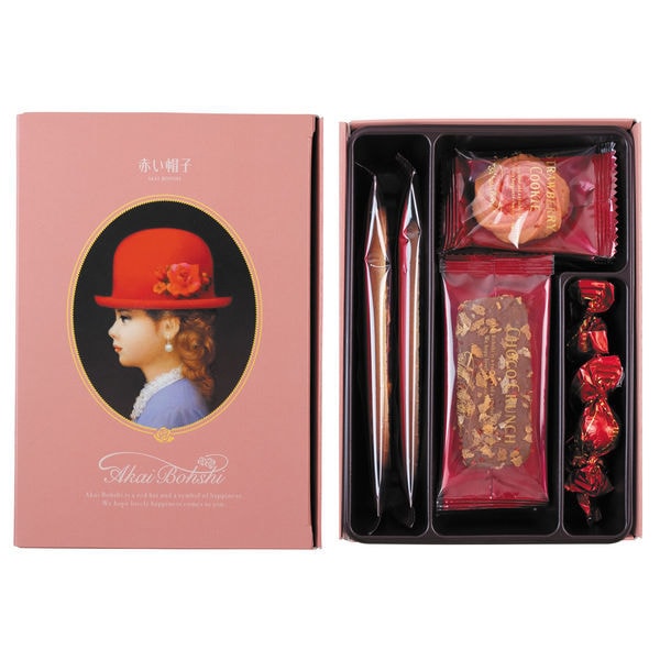 【日本直邮】AKAI BOHSHI红帽子 4种巧克力什锦曲奇饼干礼盒 粉色盒 12枚入 送礼必备