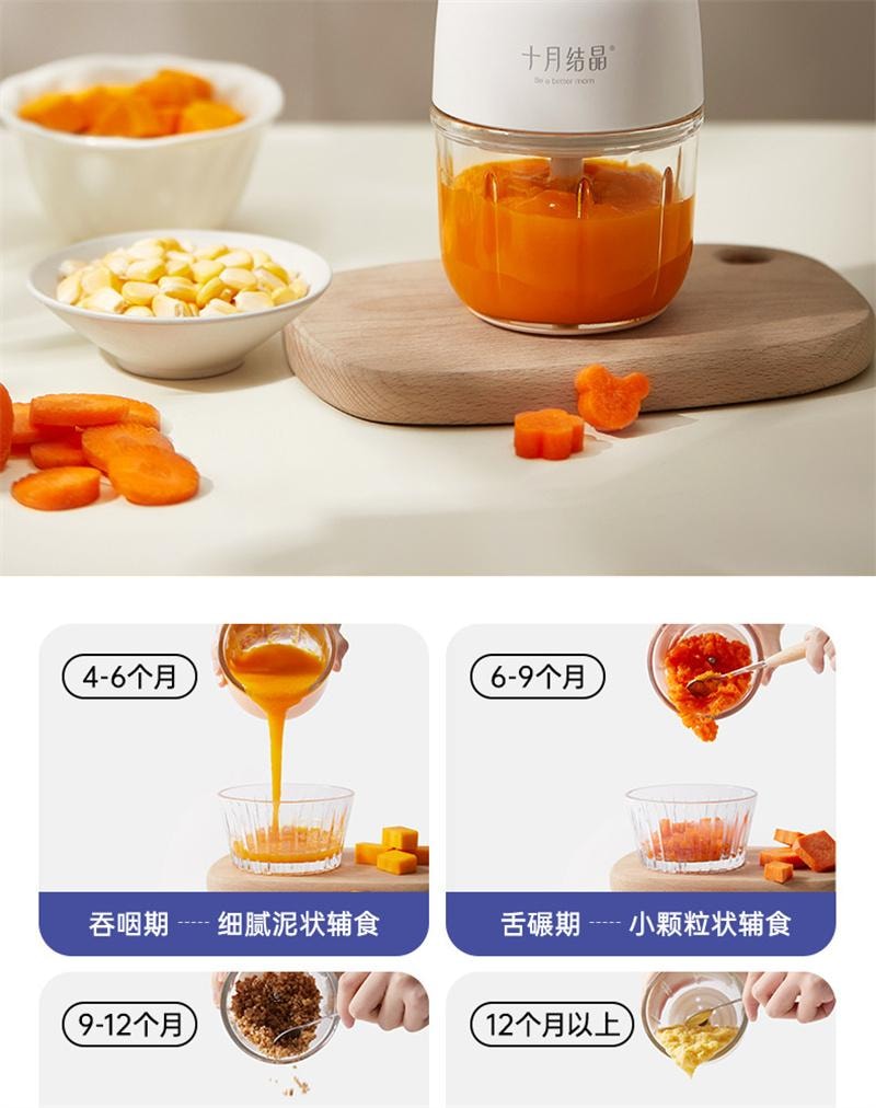【中國直郵】 十月結晶 輔食機嬰兒寶寶料理機打泥工具兒童破壁家用小型多功能 升級雙杯8刀款白色