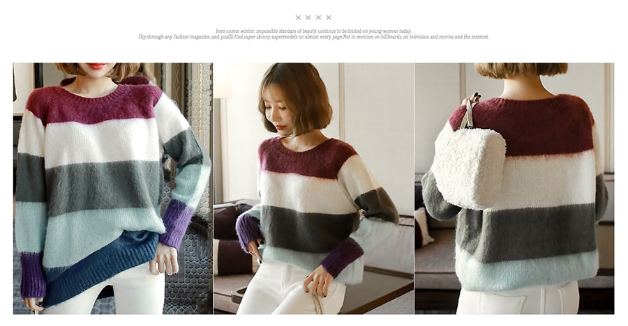 [KOREA] Color-Block Stripe Sweater #Multicolor One Size(Free) [Free Shipping]