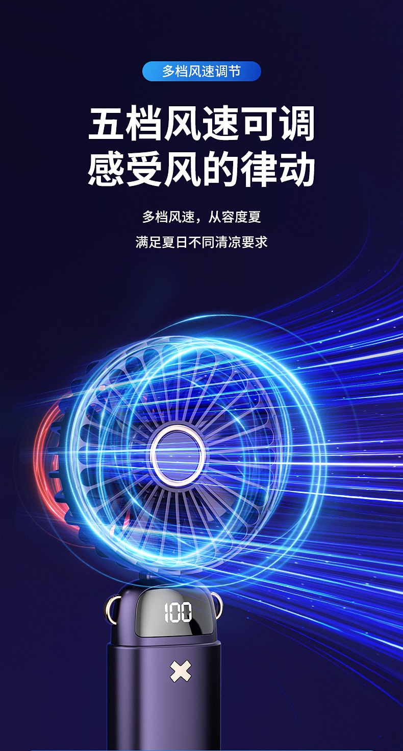 【中国直邮】亲太太  usb手持风扇迷你便携式学生小风扇数显折叠香薰小电风扇   米白色