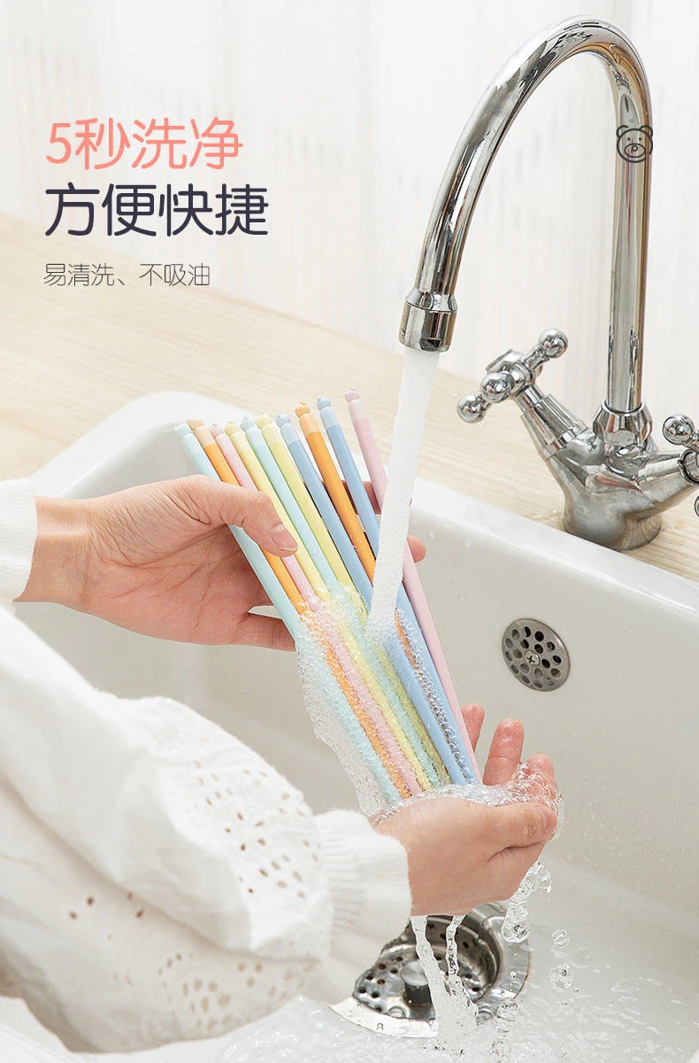 【中國直郵】雙槍 馬卡龍色 可愛萌趣風 小熊合金筷子 家用防滑耐高溫 不易發黴抗菌合金筷 5雙裝 |*預計到達時間3-4週