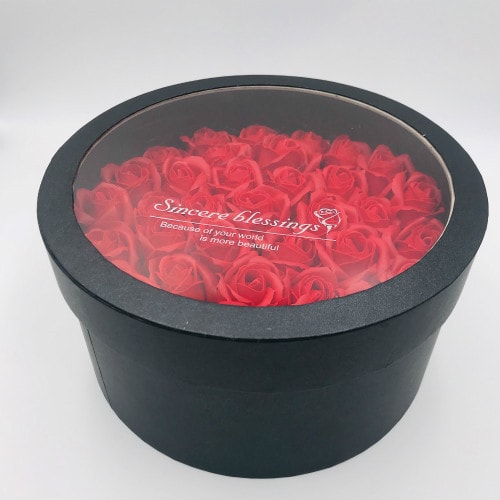 HYACINTH创意开窗永生花圆形花盒 红色香皂花表白礼物 送女友