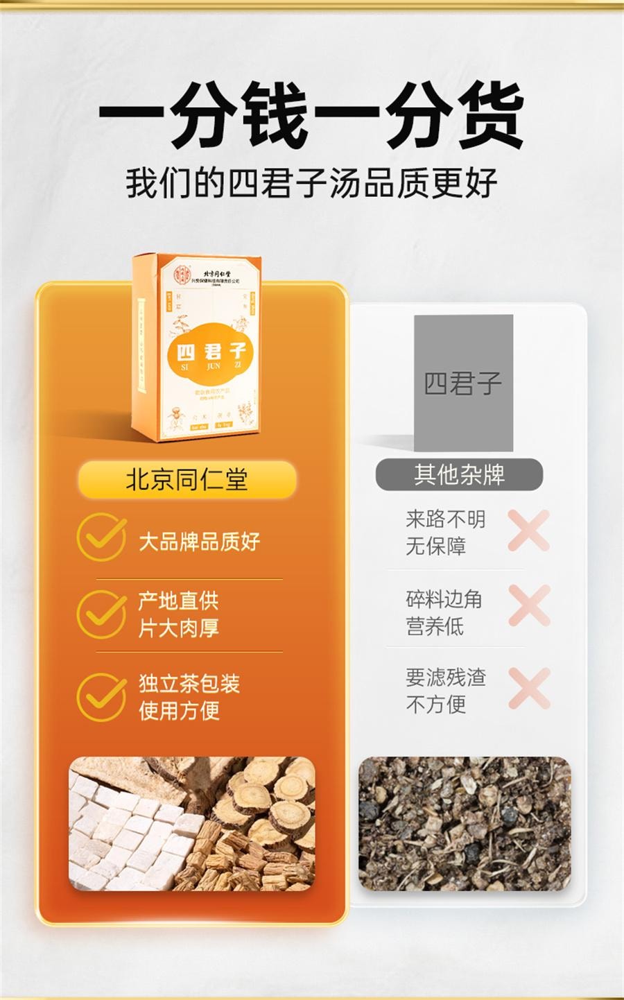 中国直邮】 北京同仁堂四君子汤甘草白术茯苓党参具有补气益气健脾之