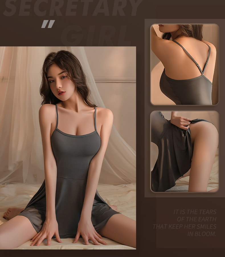 【中國直郵】曼煙 情趣內衣 性感吊帶抹胸V型鏤空後背短裙 灰色均碼