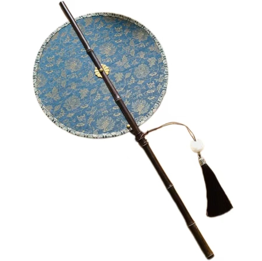 【中国直邮】FOXTAIL  紫竹可卷可折叠古风扇子 国风送礼 生日礼物 闺蜜送礼 小缠连枝圆形 1件丨*预计到达时间3-4周