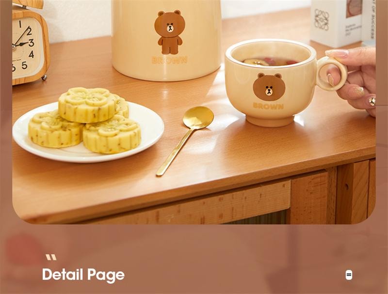 【中国直邮】 日本 LINE FRIENDS 冷水壶杯子陶瓷凉水壶水杯耐热高温  BROWN款 三件套