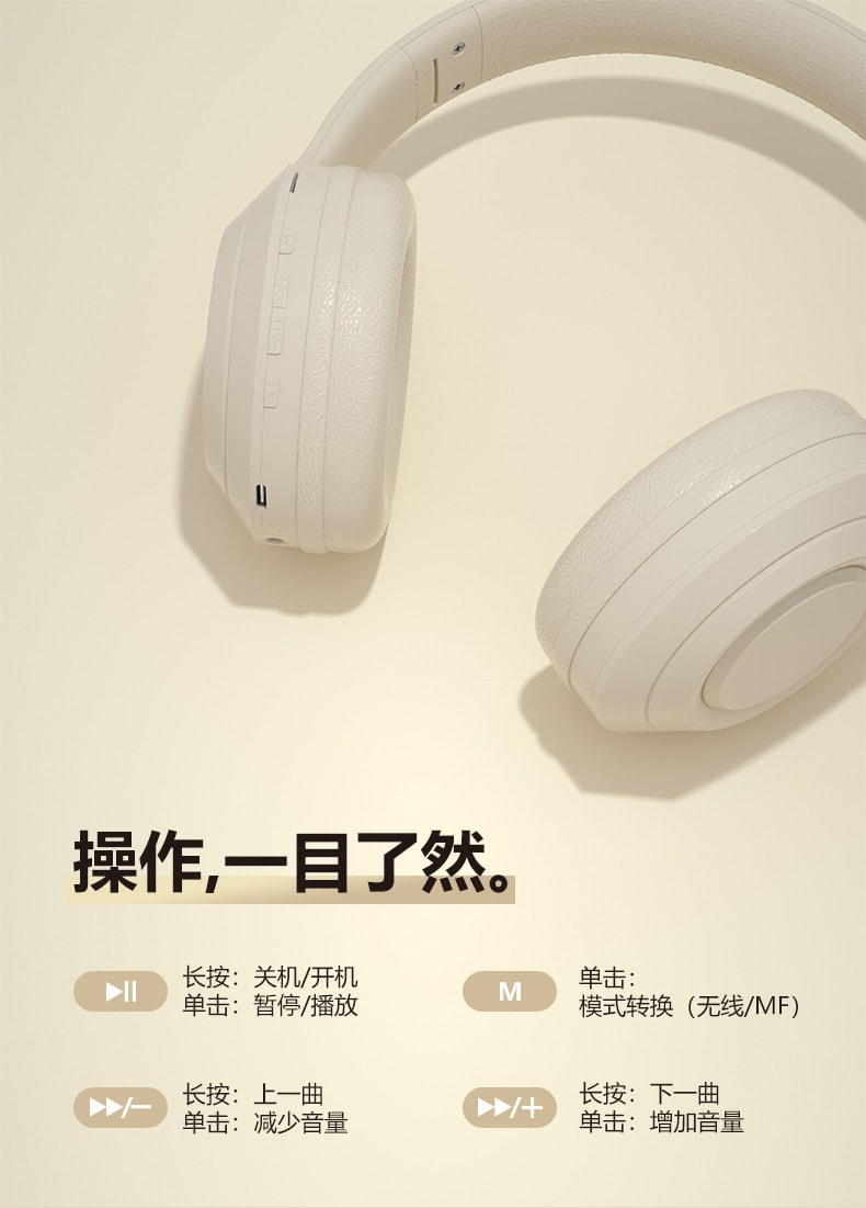 【中国直邮】Remy|USB头戴式蓝牙耳机P12 云岩白