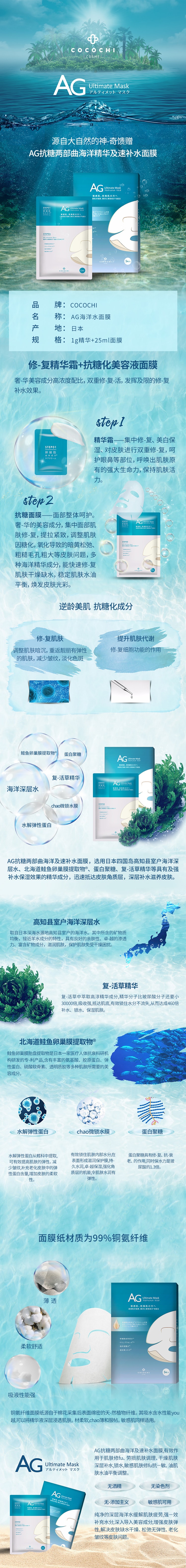 COCOCHI AG抗糖幹細胞高濃度補水 面膜 5枚 藍色